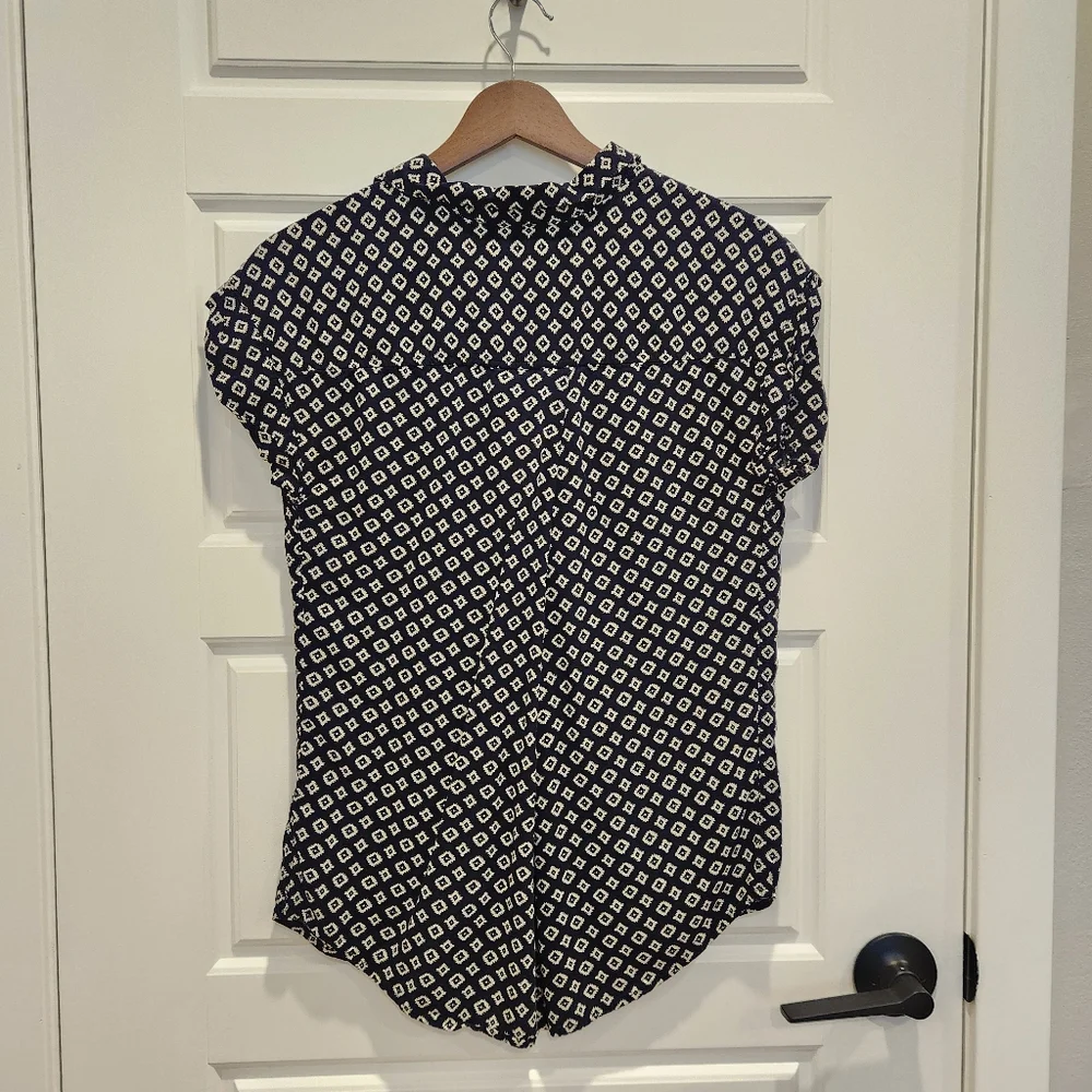 Sz S Jachs Girlfriend 100% Rayon Women's Short Sleeve Blouse, Navy Blue Diamond - Picture 5 of 5